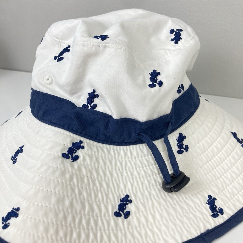 Walt Disney Parks Wide Brim White‎ Sun Hat Navy Blue Mickey Mouse Print Adult OS - Picture 3 of 7